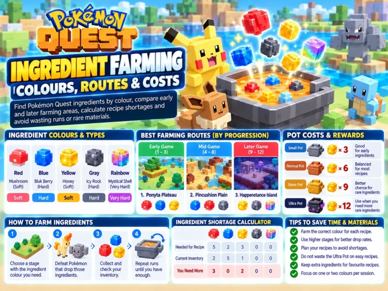 Pokémon Quest Ingredient Farming: Colours, Routes & Costs