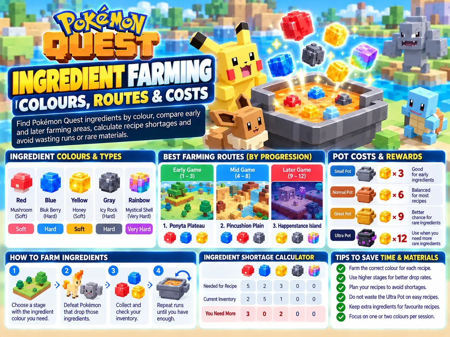 Pokémon Quest Ingredient Farming: Colours, Routes & Costs