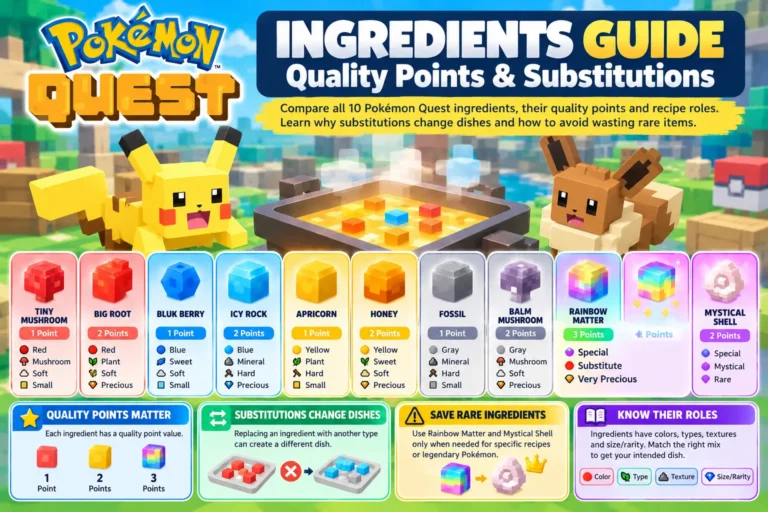 Pokémon Quest Ingredients: Quality Points & Substitutions