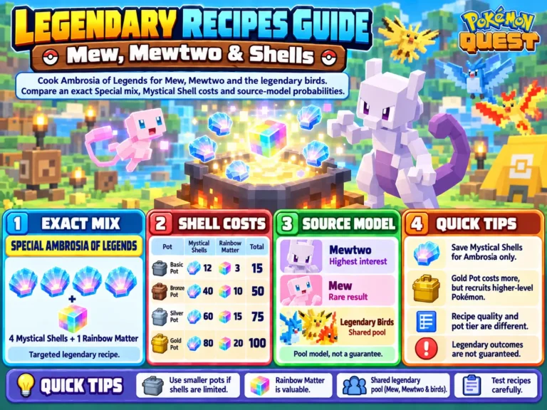 Pokémon Quest Legendary Recipes: Mew, Mewtwo & Shells