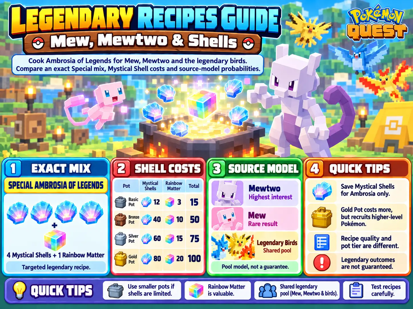 Pokémon Quest Legendary Recipes: Mew, Mewtwo & Shells